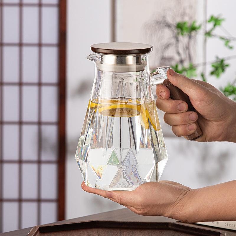 Бриллиантовый чайник для холодной воды Бытовой Гостеприимство Орех Большая емкость Чайник для холодной воды Сок Высокоборосиликатное стекло Чайник для холодной воды
