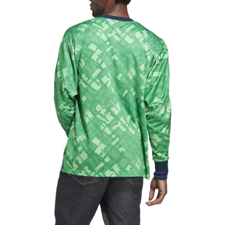 adidas Ss23 Полосатый буквенный принт круглый вырез длинный рукав толстовка мужская толстовка зеленый HT7193