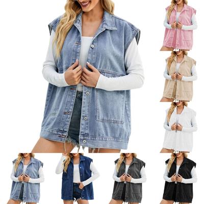 Женская повседневная свободная винтажная джинсовая жилетка с капюшоном