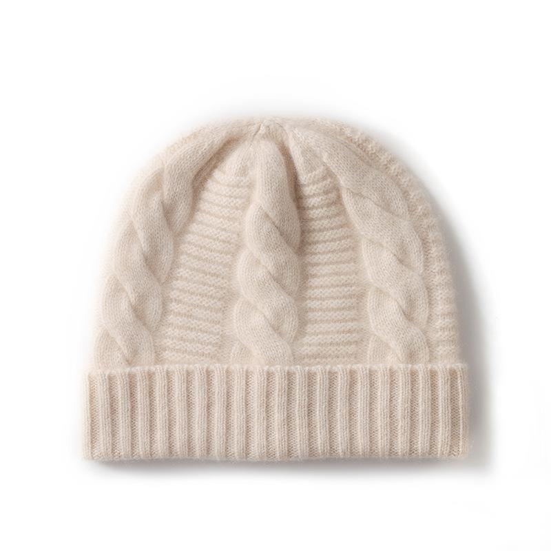 Cashmere hat autumn and winter new women's solid color twisted flower thickened warm fashion knitted wool hat spot