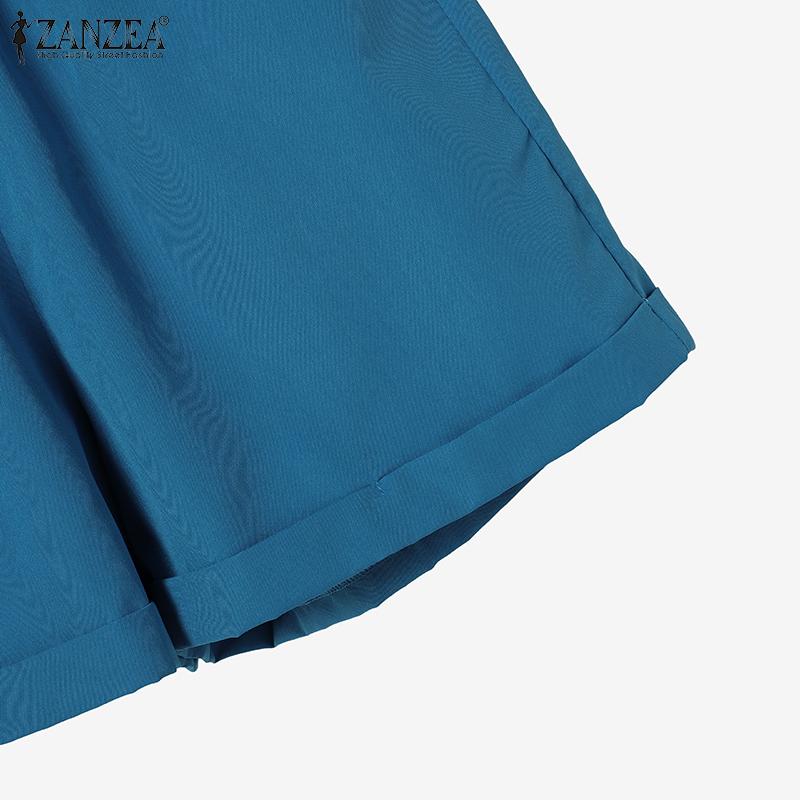 ZANZEA Женский летний комплект из двух частей: блузка с коротким рукавом и шорты с принтом