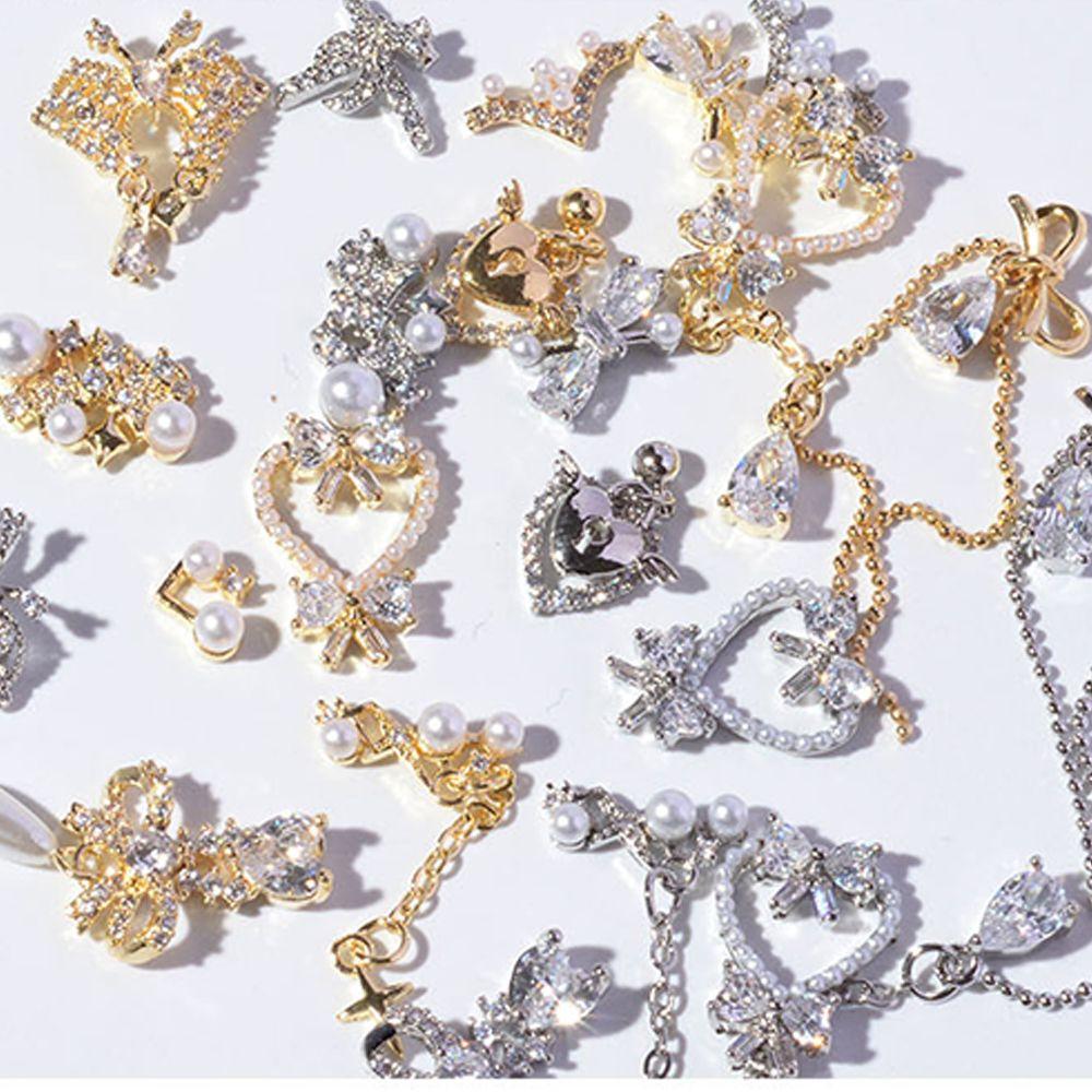 Butterfly Bow Nail Rhinestones Zinc Zinc Alloy Pendant Chain Nail Art Decorations Heart Nail Zircon Jewelry