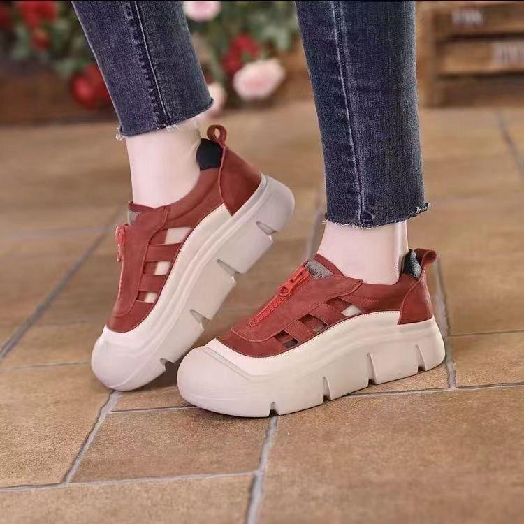 Босоножки Баотоу женские новые 2025 для улицы осенние на толстой подошве с мягкой подошвой с мягким верхом удобные и дышащие одинарные туфли с перфорацией