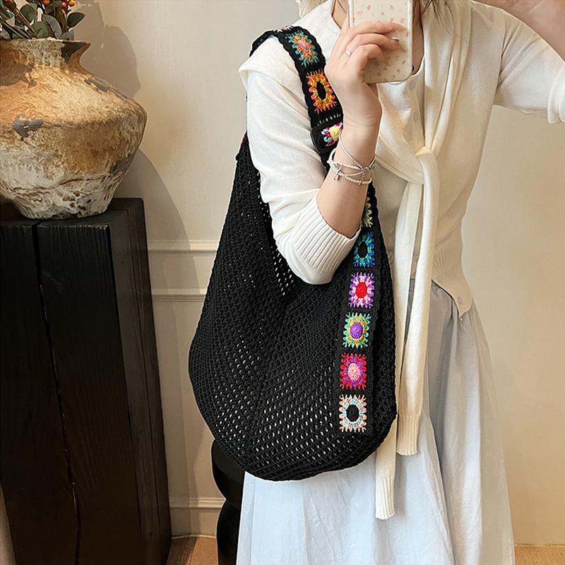 Большая вместительная вязаная сумка-тоут в этническом стиле, вышитая плетеная сумка с ремешком для женщин, для путешествий