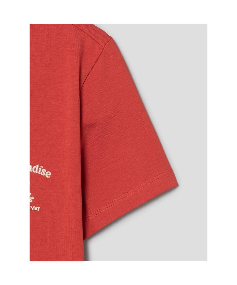 8SECONDS Embroidered Graphic Crop Short Sleeve T-Shirt Red