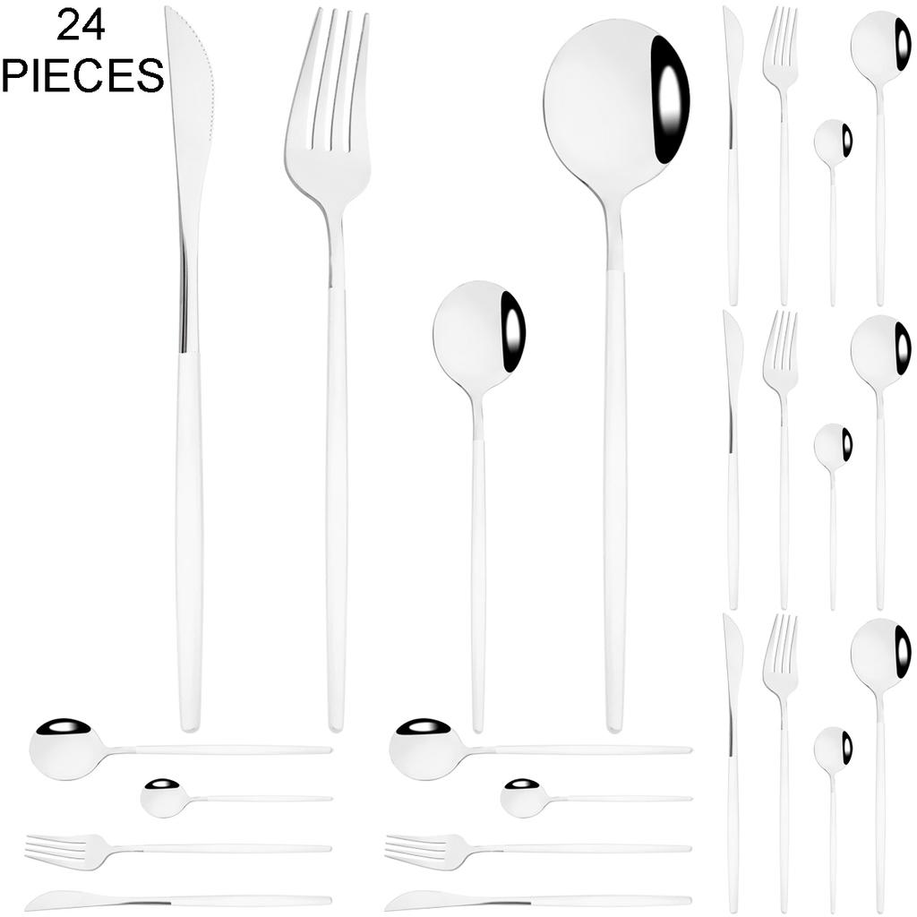 Gold 24Pcs Dinnerware Cutlery Set Knife Fork Coffee Spoon Tableware Set Mirror Stainless Steel Flatware Western Kitchen Silverware