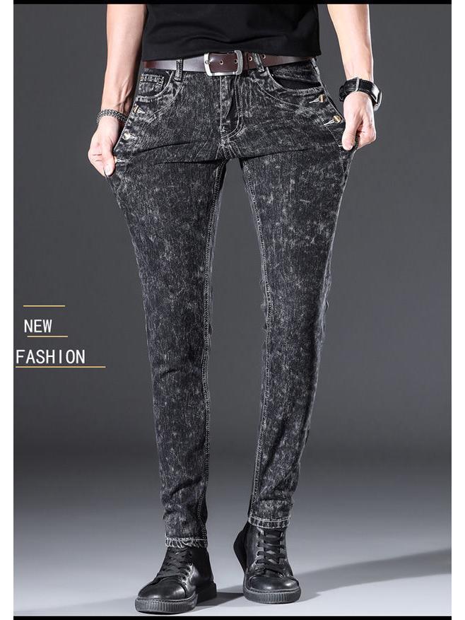 Мужские зимние бархатные узкие джинсы - эластичные узкие брюки Snowflake