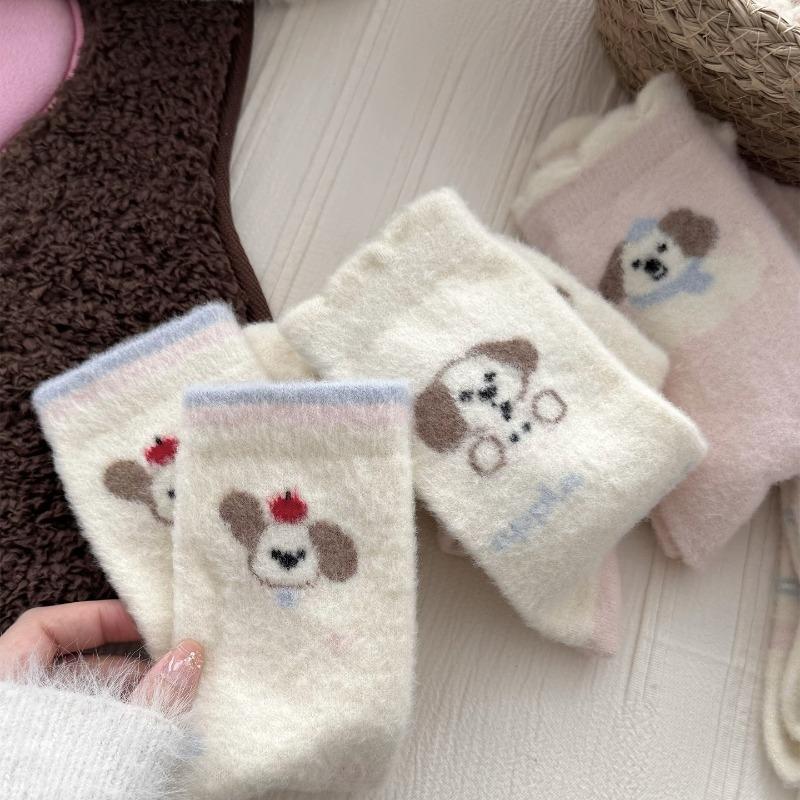 Female Autumn and Winter Thickened Warm Cartoon Cute Tube Cotton Socks