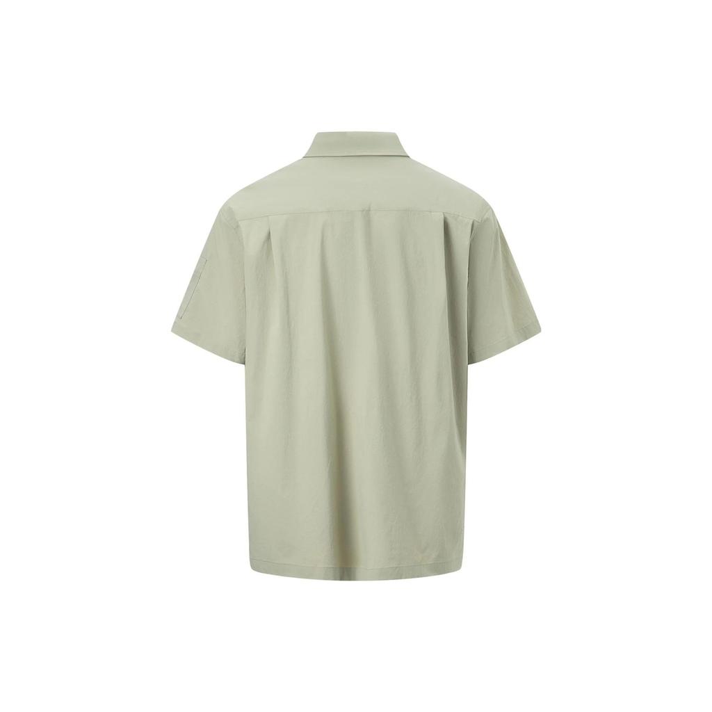 Li-Ning Letter Print Loose Casual Single-Breasted Short Sleeve Shirt Men Shirts Yew-Green AFDT157-3