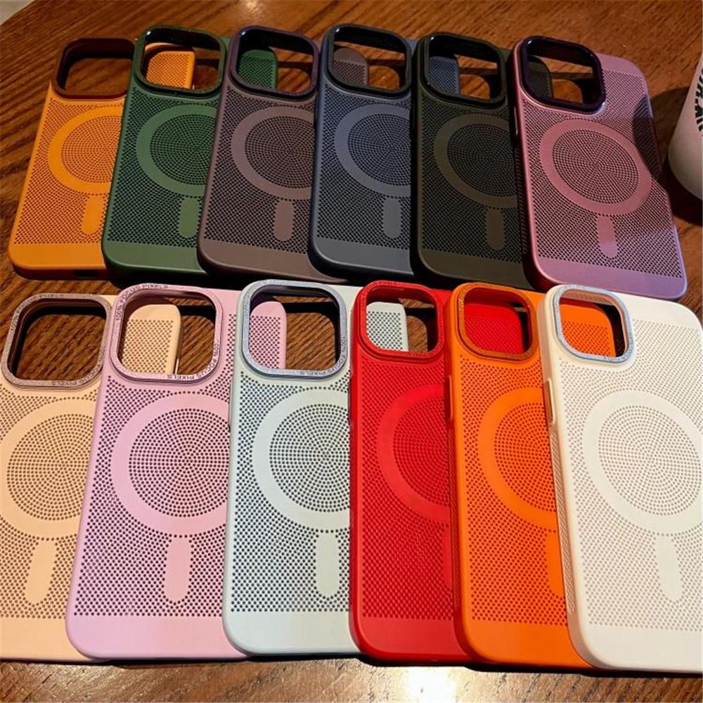 Ultra Thin Heat Dissipation Mesh Grid Magnetic Case for iPhone 15 13 12 14 11 Pro Max Matte Hard Steel Magsafing Shockproof Cove
