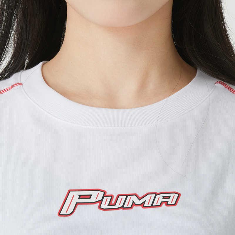 Puma Серия Спортивный Стиль Повседневный Пуловер Надпись Дышащая Футболка с Коротким Рукавом Женские Футболки Белый 633082-02