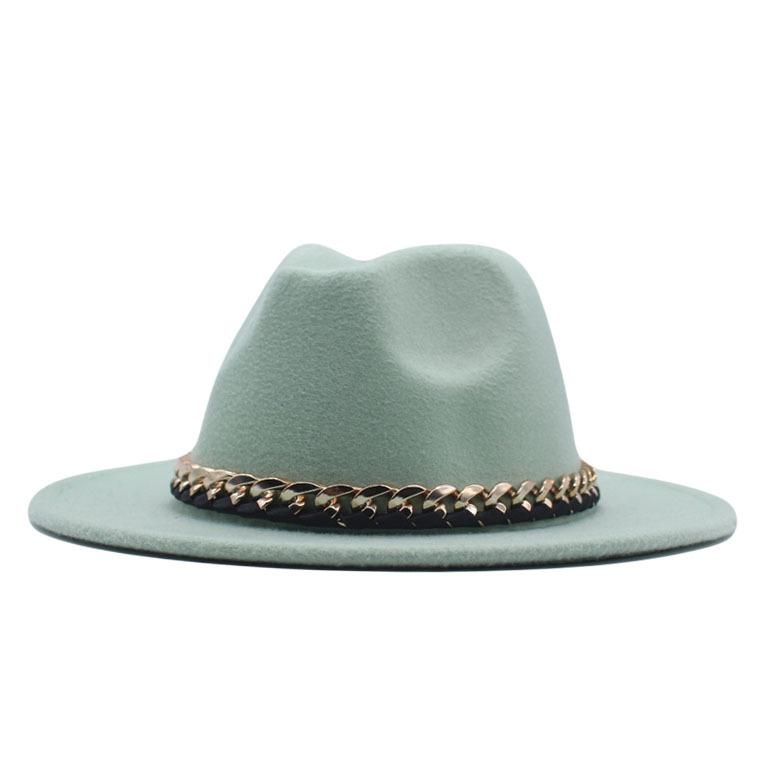 New chain accessories hat women's flat brim autumn and winter woolen solid color top hat children's British black jazz top hat