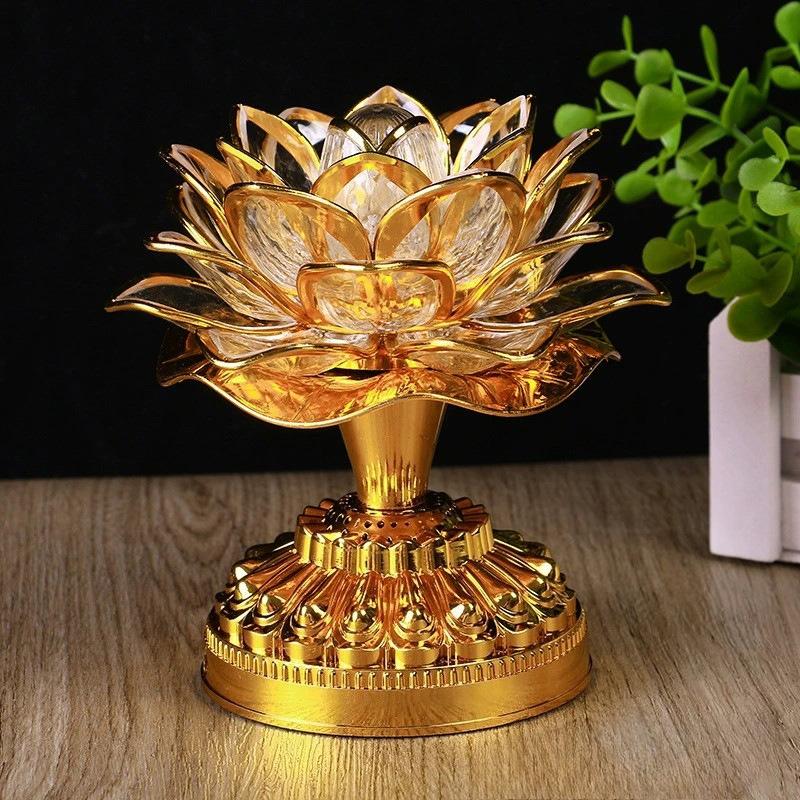 1Pc Colorful Lotus Lamp Led Lamp Electronic Changming Lotus Lamp Guanyin God of Wealth Offering Lamp Wholesale Buddha Lamp Buddhist Utensils