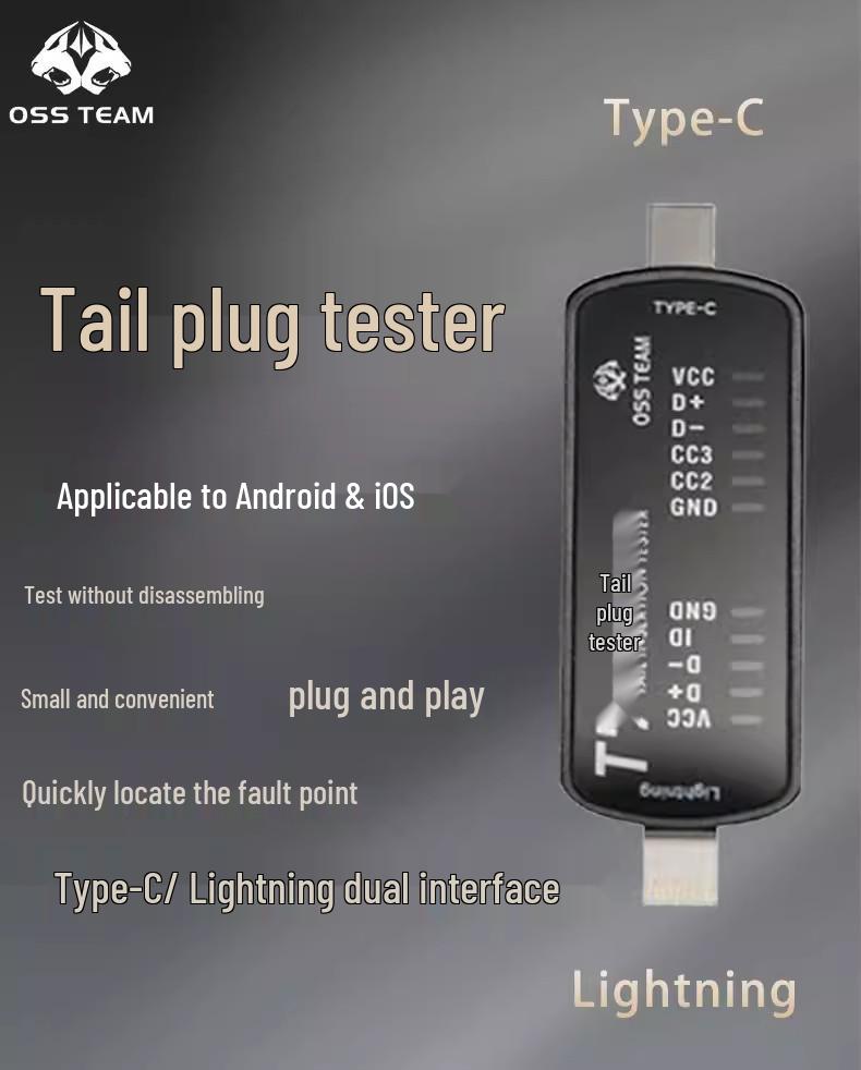 Universal Mobile Tail Plug Tester: Android & Apple Compatibility, No Disassembly Required