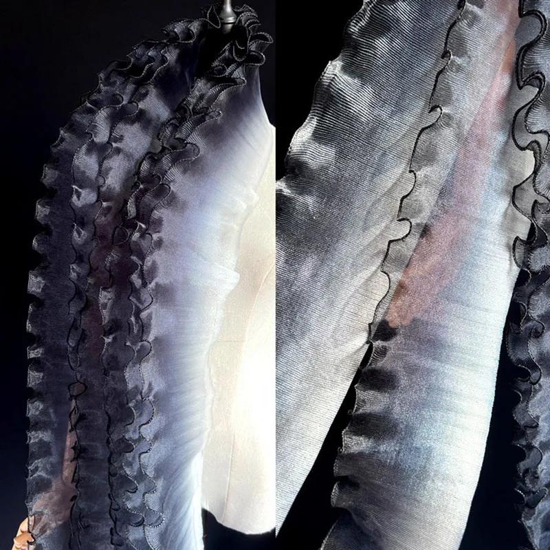 5Yards Gradient Pleated Lace Fabric Ribbon Mermaid Ruffled Organza Border for Sewing Skirts Dress Wedding Clothing Lace Trim New