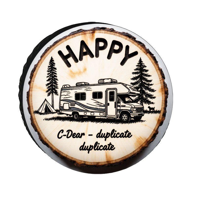 HAPPY RV Camping Theme Polyester Tire Cover, Sunproof Durable Spare Tire Cover, Outdoor Travel Adventure Style Decor, Fit For C