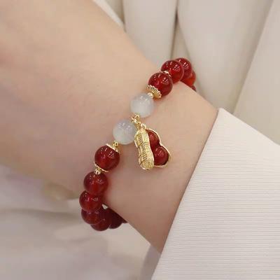 Годовой браслет из бисера, элегантные красные бусины, кулон с арахисом, очаровательный браслет, ювелирные изделия в китайском стиле для женщин, праздничные подарки