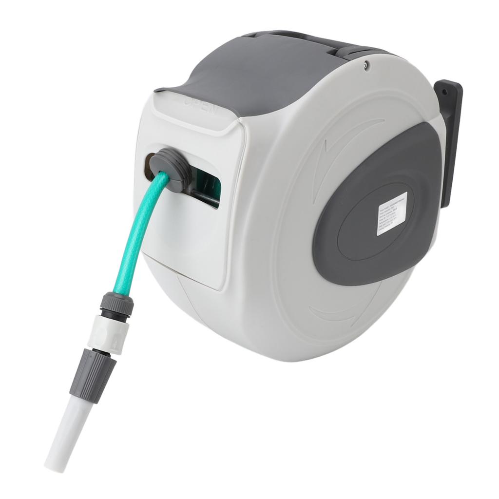 Retractable Garden Hose Reel 65.6ft 1/2inch Hose Any Length Lock Auto Rewind Swivel Bracket Wall