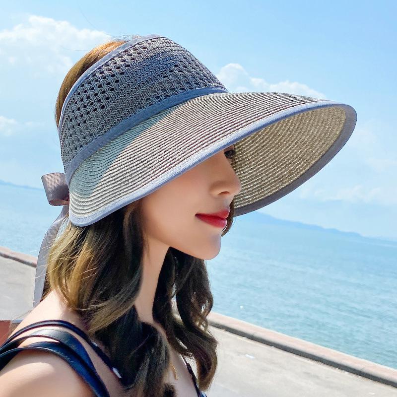 New Summer Women Fodable Straw Hats Fashion Bowknot Sun Hat Hollow Out Beach Caps For Female Visor Empty Top Panama Hat