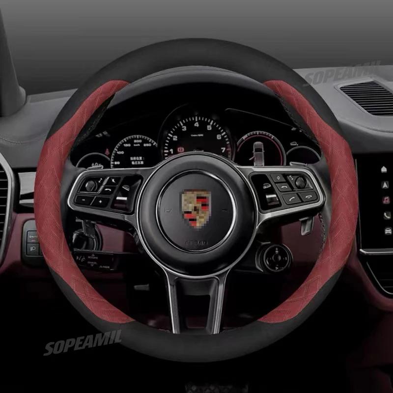 DFRG8 Car Logo Steering Wheel Cover For Porsche Cayenne Panamera Macan Taycan 718 911 997 987 Boxste Automotive Interior Accessories