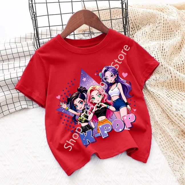 Детская футболка K-pop с мультяшным принтом, короткий рукав, летняя, удобная, забавный подарок для фанатов, футболки в стиле Харадзюку, одежда для девочек
