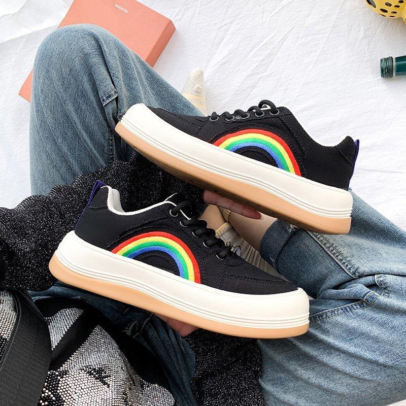 Женская обувь 2024 года, модная радужная вышивка, парусиновая обувь, женские повседневные кроссовки, женская вулканизированная обувь на платформе, теннисные туфли Femininod