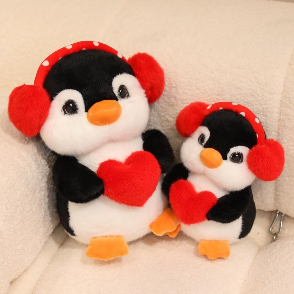 Red Heart Penguin Plush Toys Soft Stuffed Cute Earphones Love Dolls  Valentine's Day