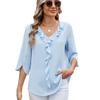 Women's Spring and Summer New Solid Colour V-neck Ruffled Loose Mid-sleeved Chiffon Shirt Shirt