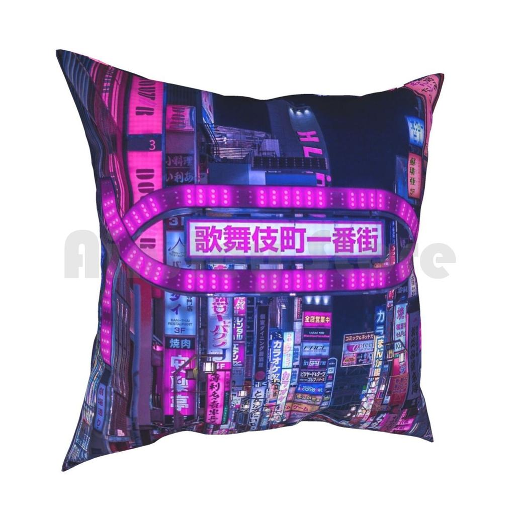 Kabukicho GateVertical Pillow Case Printed Home Soft Throw Pillow Shinjuku Pink Jewel Aesthetic Taxi Urban Neon Night