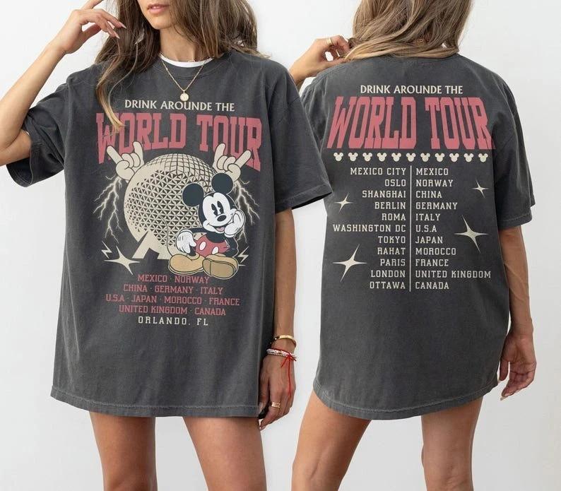 Retro Epcot World Tour 2 Sided Shirt, Drink Around The World Shirt