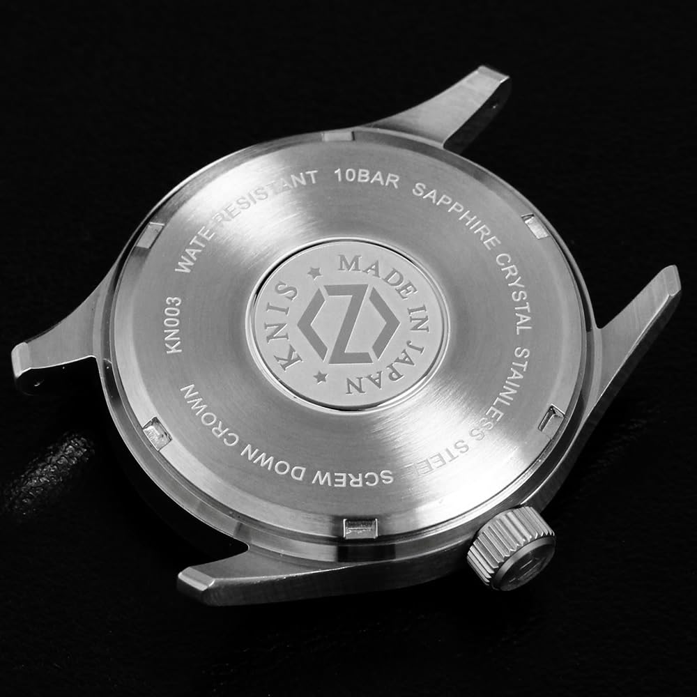 Часы KNIS Varnish Made in Japan с ретро-ремешком, сапфировым стеклом, водонепроницаемостью 10 АТМ, черным циферблатом, черной кожей, мужские KN003-BKBKLE