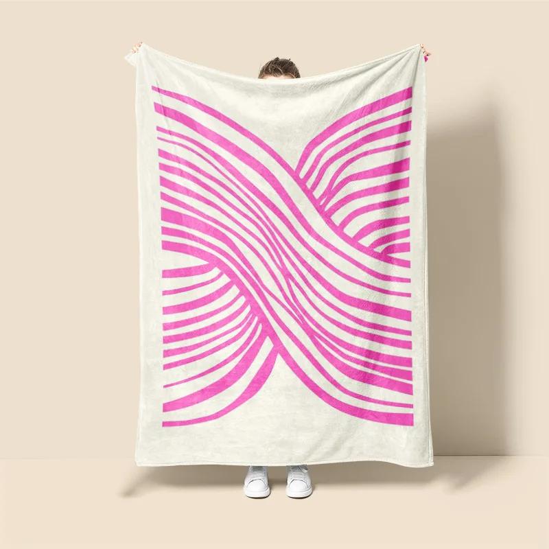 Morandi Tone Abstract Botanical Throw – Scandinavian Minimalist Blanket for Sofa & Café Home Use – Dual Purpose Graffiti Design