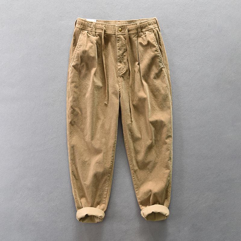 Мужские свободные широкие повседневные брюки Z398 цвета хаки из вельвета, хлопковые брюки на осень