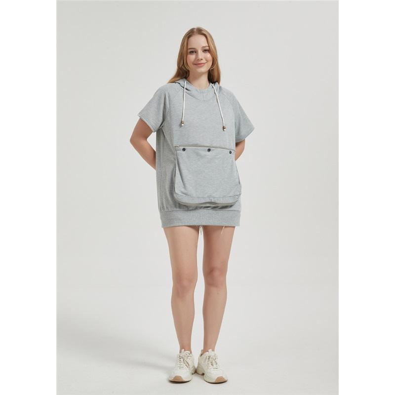 Women's Short-sleeved Large Pocket Casual Hooded T-shirt