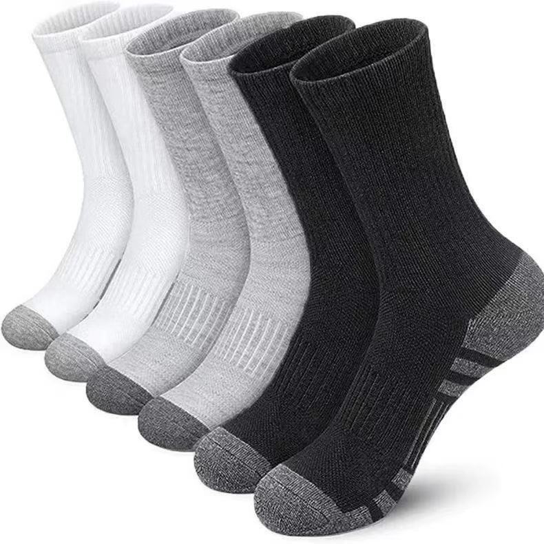 5/10 Pairs Large Sized Men's Socks Mid Calf Solid Colour Breathable Sweat Wicking Sports Socks Basketball Socks Comfortable