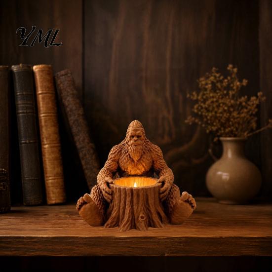 Whimsical Cabin Accessories Giant Forest Creature Statue Candle Holder, Sitting Tree Stump Tealight Candlestick, Tea Light Holder for Home Decor
