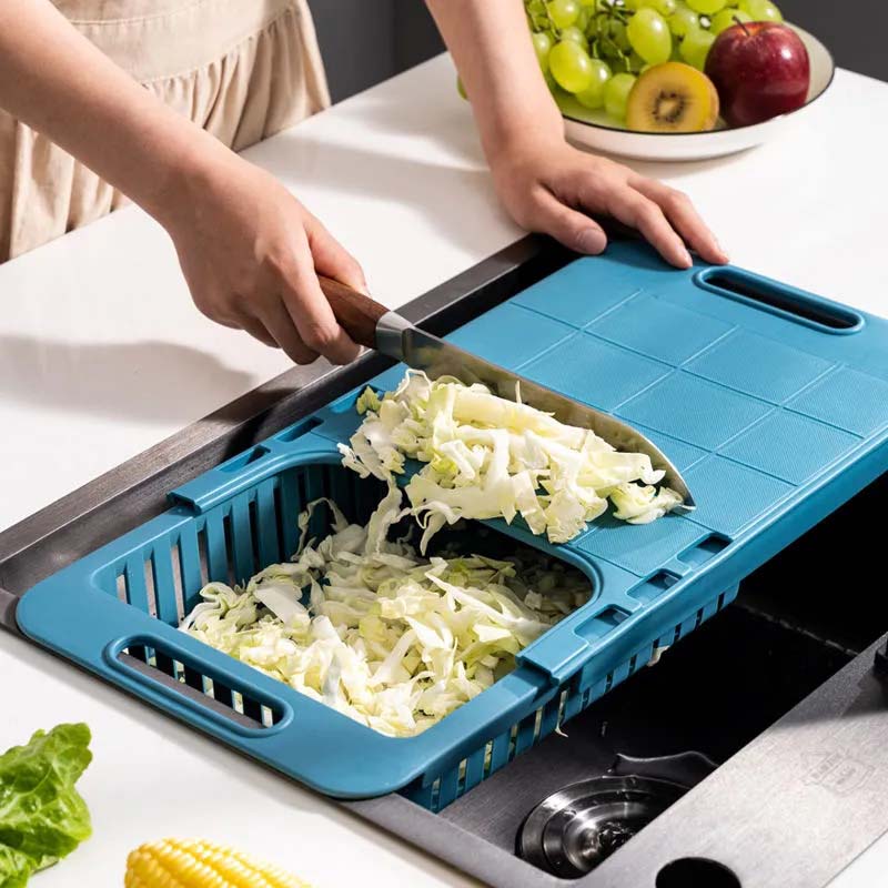 2 в 1 креативная кухонная телескопическая многофункциональная разделочная доска для разделки фруктов и овощей, раковина, сливная корзина для хранения, гибкие кухонные инструменты