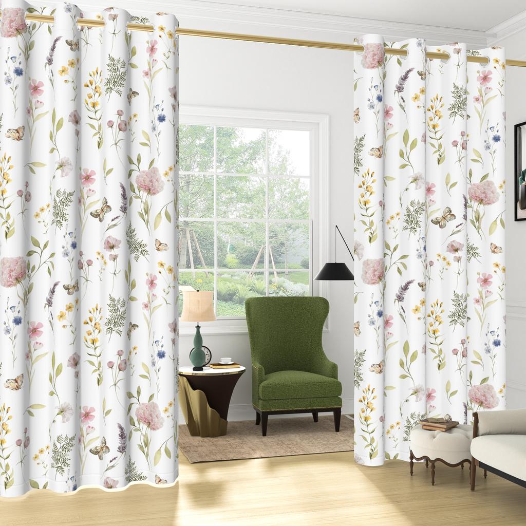 Set Of 2 Bohemian Plant Leaves Curtain Natural Flowers Farmhouse Curtains Living Room Bedroom Kitchen Decor Window Darkening For Great Made Polyester