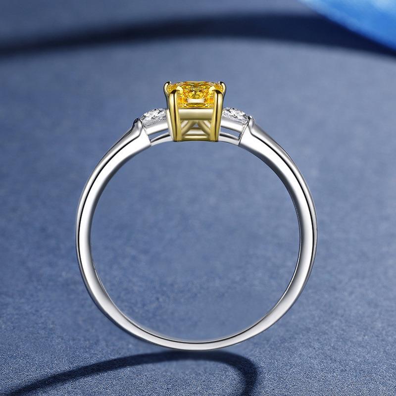 Women's ring, colored diamond ring, European and American style women's trend simulation, yellow diamond girlfriend index finger ring, popular model