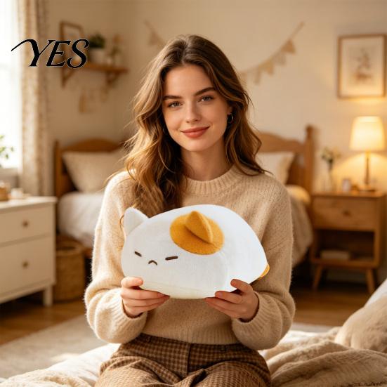Kids Safe Stuffed Animal Lying Down Cat Plush Pillow, Soft Kitten Doll, Cute Non-toxic Toy Sleeping Plushie for Bedroom, Cuddle Gift Girls Detailed