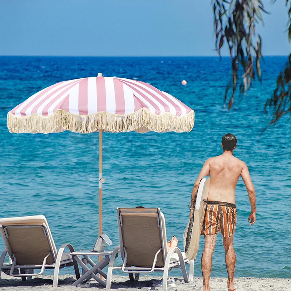 Полосатый пляжный зонт с бахромой, уличный солнцезащитный зонт с наклонной стойкой, портативный зонт с кисточками для сада, бассейна, заднего двора