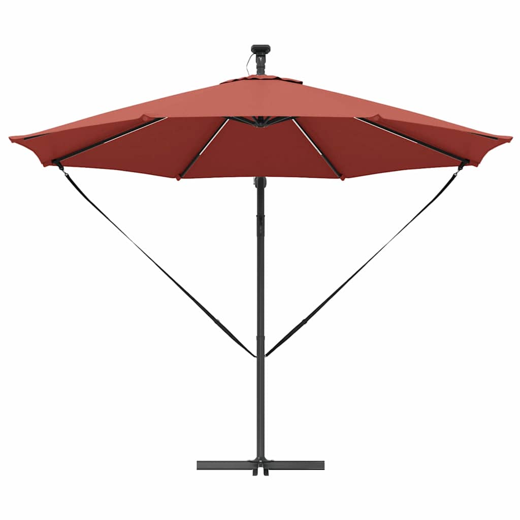 Cantilever Sun Umbrella with LED Light Strips Terracotta 294 x 294 x 248 cm