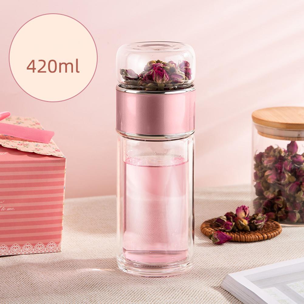 1 PC Glass Cup Red/Silver Double-layer Large-capacity Tea-separating Glass Cup 360ml, 420ml, 450ml Drinkware Water Bottles