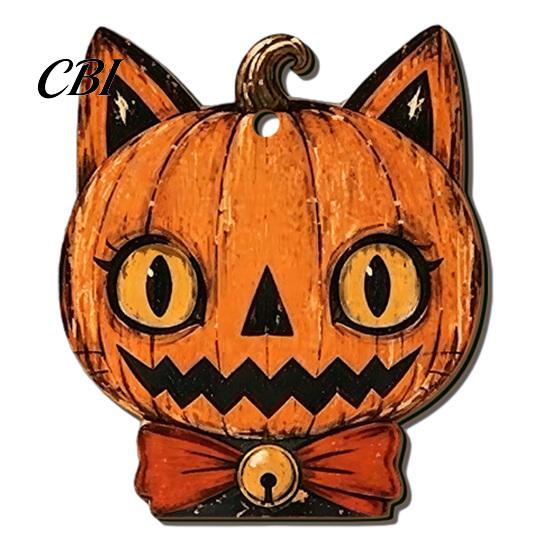 Retro Style Halloween Welcome Ornaments Vintage Ornament for Tree, Rustic Acrylic Hanging Pumpkin Black Cat Bat Dark Home Decor Ghost Skull Decoration