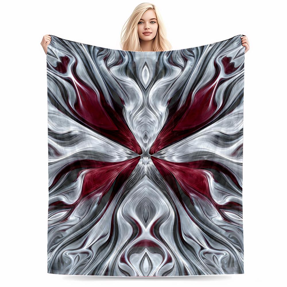 Abstract Gray and Red Swirl Pattern blanket for Bedroom or Living Room blanket, suitable for use in the bedroom, living room, on the sofa