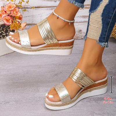 Плетеные сандалии-клинья из ПУ кожи для женщин 2025 Лето Платформа Шлепанцы Женские Повседневные Удобные Уличные Пляжные Сандалии