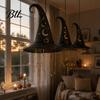 Patio Hanging Ornament Light Up Witch Hat Lamp, Glowing Halloween with Twinkling Whimsical Decorations Stars Moon, Indoor Outdoor Porch Window Decor,