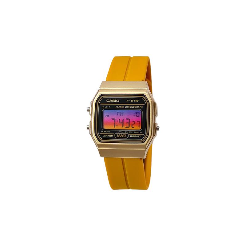 Casio Индивидуальная серия модифицированных часов, зеркала разных цветов, корпус из зеленой смолы, классические ретро маленькие квадратные часы F-91WM-3A m F-91WM-3A