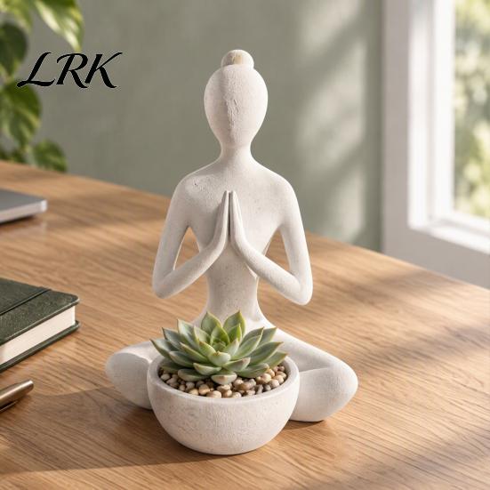 Decorative Meditation Statue 3D Printed Yoga Figure Flowerpot for Succulents and Air Plants, Minimalist Small Plant Pot Windowsill Zen Style Sculpture
