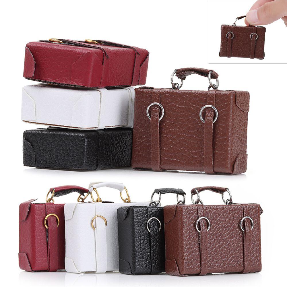 Furniture Play House Vintage Wood Box Miniature Portable Trunk Mini Suitcase Doll Leather Luggage